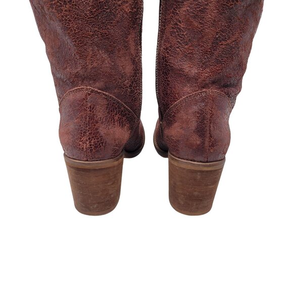 Veracruz Tala Crackle Boots Sz 37 Tall Distressed Leather Oxblood Wine Riding - Picture 12 of 15